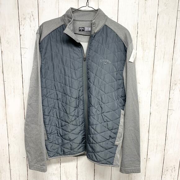 Callaway Jacket Mens Small Full Zip Collared Quilted Navy Grey Gold Performance - Picture 1 of 9